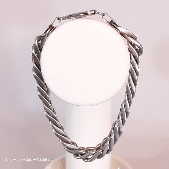 Chunky Curb Chain Bracelet Silver Tone Lobster Claw - Picture 2 of 10